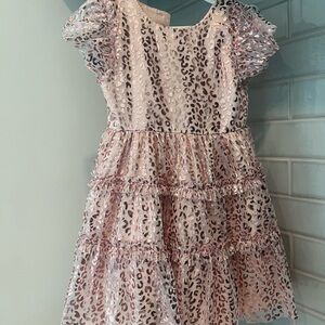 Pippa & Julie Shimmering Pink Leopard Tiered Ruffle Dress